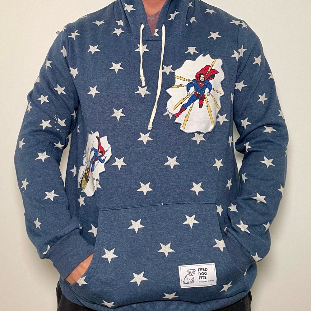 Reworked Upcycled star studded Superman hoodie